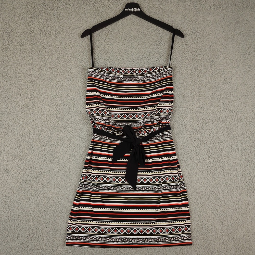 White House Black Market Dress Womens XS Black White Geometric Strapless Belted